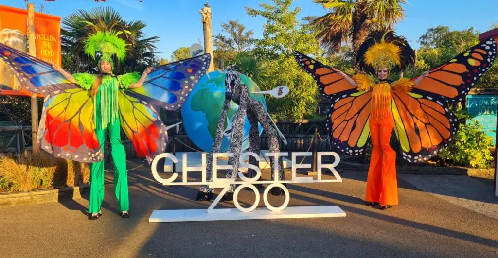 Butterfly stilt walkers at Chester zoo
