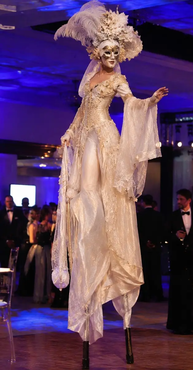 masquerade stilt walker white